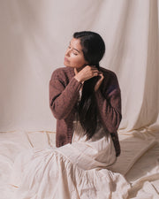 COMESANDGOES WOOL STANDARD KNIT 梵天 Classic V Neck Halfdrop Intarsia Cardigan W/ 4 Bar In Cotton